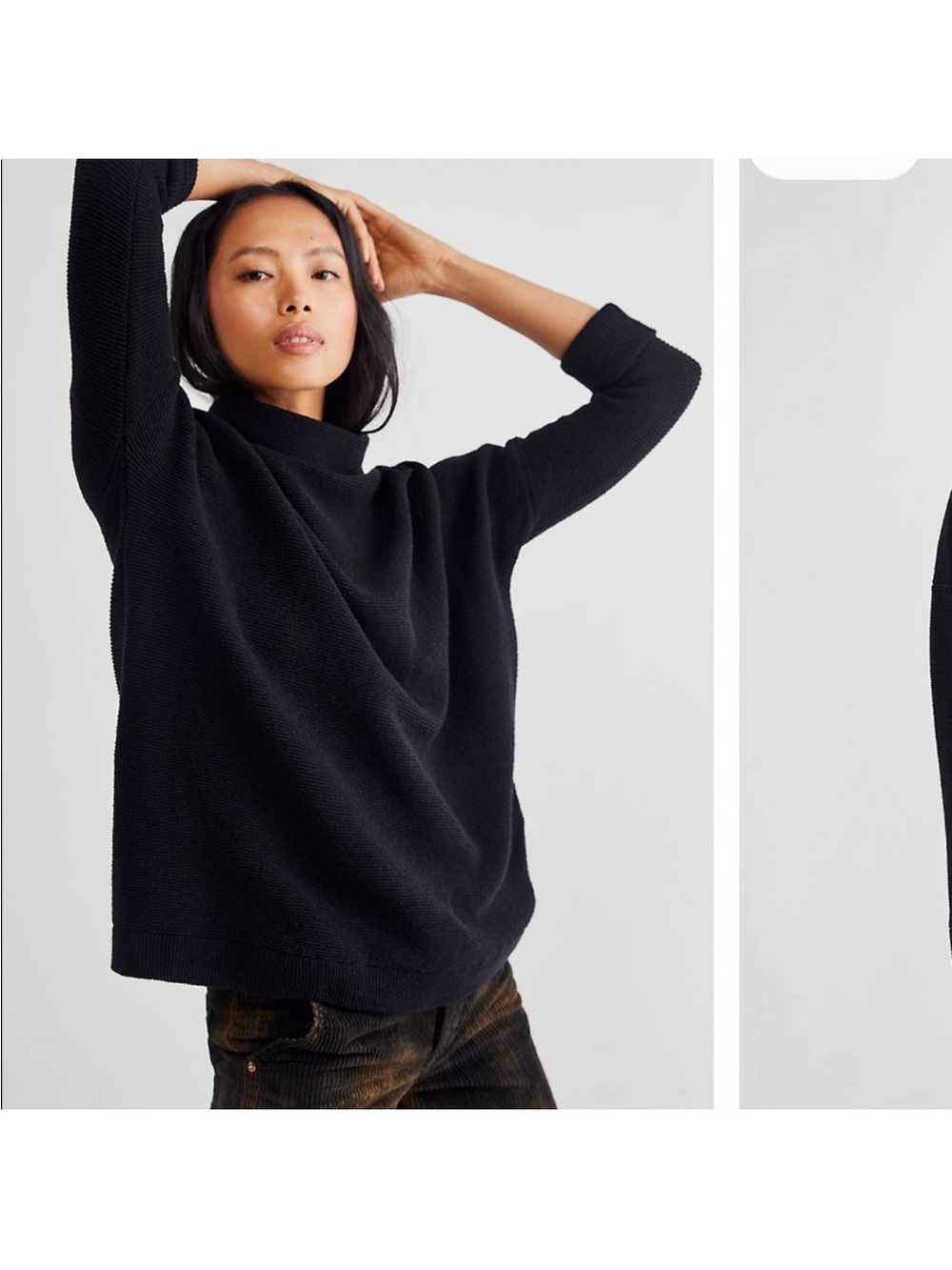 Free People Black Ottoman Sweater Black Cowl Neck Bohemian Oversized